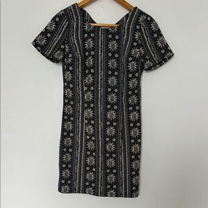 Hollister Daisy Print Mini Dress Criss Cross Back Black Gray XS